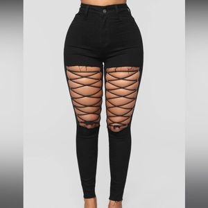 High Rise Black Lace Up Skinny Jeans, Size: 3